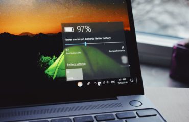 turn-on laptop displaying 97 percent battery